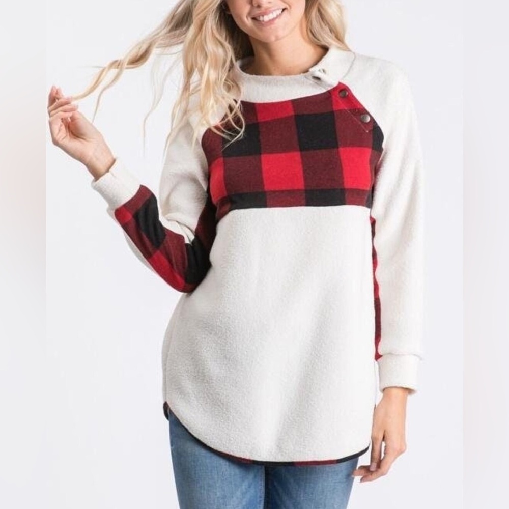 NWOT | Hailey & Co Plaid Button Snap Fleece Pullover | Size S & M